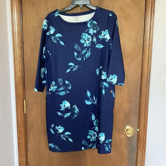 Croft and barrow PETITE floral print dress w Pockets MP - Picture 4 of 16